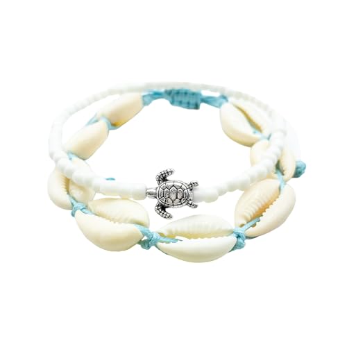 aninu Fußkettchen Muscheln - Fußkette mit GPS Live Tracking + App für Schildkröten, Fusskette mit Muschel & Schildkröte für Frauen & Mädchen, Muschelfußkette Sommer Schmuck, Geschenk für Damen von aninu