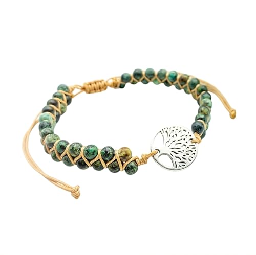aninu Lebensbaum Armband & Elefanten GPS Live Tracking + App – Damen Lebensbaum Armband, Makramee Armkette als Schmuck, Frauen Perlenarmband mit Baum des Lebens, Damenarmband Edelstahl (Grün Silber) von aninu