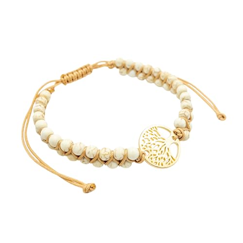 aninu Lebensbaum Armband & Elefanten GPS Live Tracking + App – Damen Lebensbaum Armband, Makramee Armkette als Schmuck, Frauen Perlenarmband mit Baum des Lebens, Damenarmband Edelstahl (Sand Gold) von aninu
