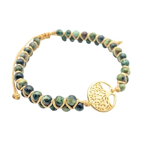 aninu Lebensbaum Armband & Löwen GPS Live Tracking + App – Damen Lebensbaum Armband, Makramee Armkette als Schmuck, Frauen Perlenarmband mit Baum des Lebens, Damenarmband Edelstahl (Sand Gold) von aninu