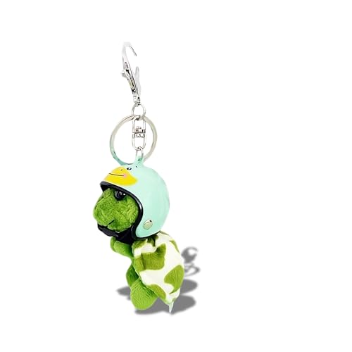 aninu Schildkröten Plüsch Schlüsselanhänger & GPS Live Tracking + App – Mini Süßer Keychain mit Kuscheltier Anhänger, Mini Plüschtier mit Helm cute, Keyring weich Grün Plush Tier (Smiley Helm) von aninu