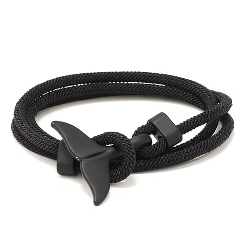 aninu Wal Armband mit Orca GPS Live Tracking mit App, Surferarmband mit Walflosse als Anhänger, Stoffarmband Wickelarmband Perfekte Geschenke für Frauen & Männer (Black) von aninu