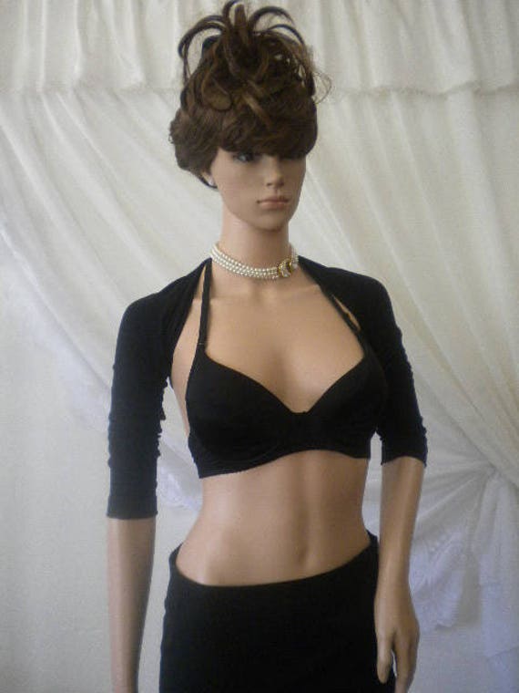 Elegante Schwarze Bolero-Ärmel, Aus Schwarzer Baumwolle Mit Elastan, Spitzen-Kleid, Baumeltes Formelles Kleidungsstück von anitedesign