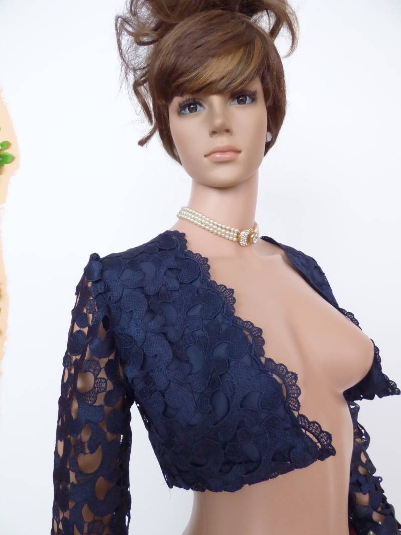 Eleganter Damen Spitzen Bolero, Schöner Dunkelblauer Formeller Bolero Aus Buxelspitze Eleganter Damen Spitzen Bolero, Schöner Dunkelblauer Formeller Bolero Aus Buxelspitze von anitedesign