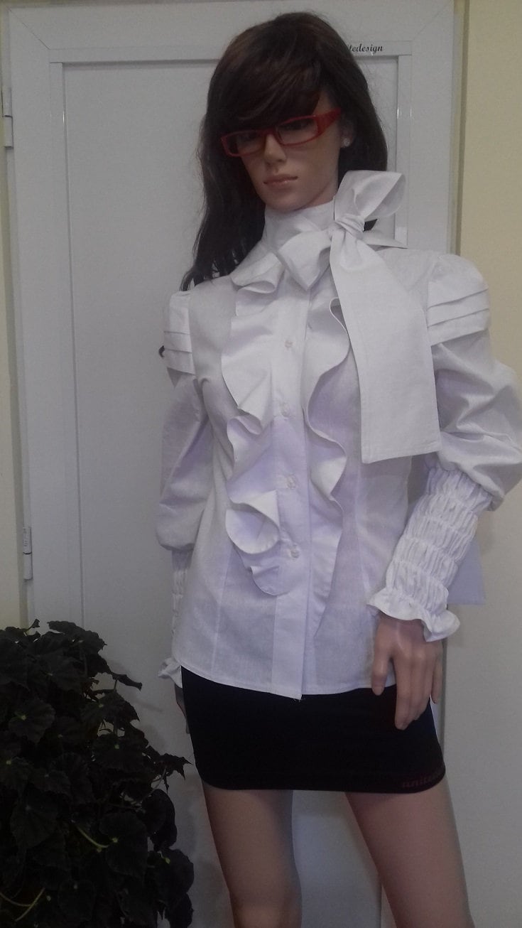 Schönes Damenhemd Mit Locken Und Band, Lange Ärmel Manschetten, Manschette von anitedesign