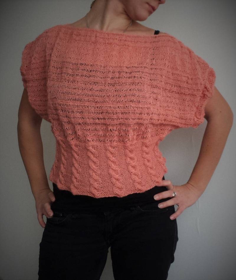 Kurze Ärmel Stricken Pullover, Farbe Lachs, Hand Stricken, Locker Gestrickte Merino, Kid Mohair Und Seide von ankapower