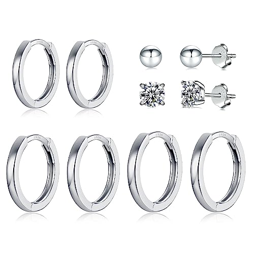 5 Paar 925 Silber Ohrringe Set für Mädchen, Hypoallergen Ohrringe Silber Ohrstecker Creolen Set mit Zirkonia, Ohrstecker Silber 925 für Damen Herren-3/4/9/11/14mm von ankbrats