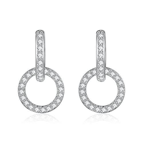 ankbrats Ohrringe Silber 925 hängend für Mädchen, 10mm S925 Sterling Silber Ohrring doppelter Creolen Ohrringe Zirkonia, Double Circle Hoop Ohrringe für Frauen Damen von ankbrats