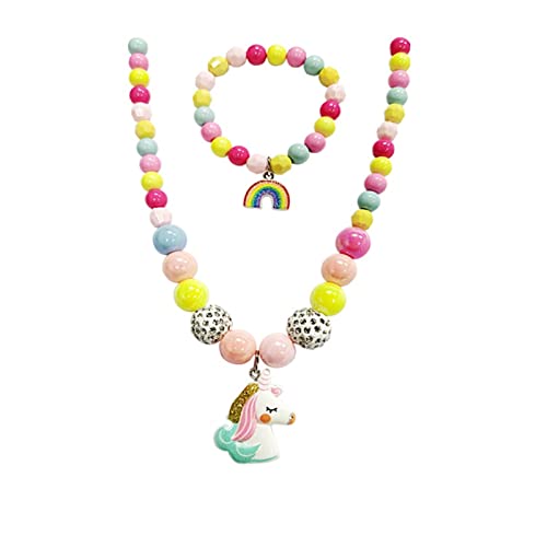 Mädchen Einhorn Halsketten Regenbogen Armband Set, 2 Stücke bunte Perlen Halskette Armband, süßes Schmuckset für Mädchen und Kinder von ankbrats