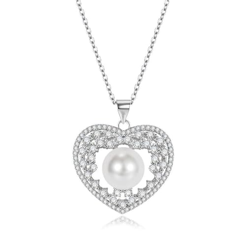 ankbrats 925 Sterling Silber Perlenkette für Frauen Mädchen, Herzförmige Süßwasser Perlen Anhänger Halskette mit Cubic Zirkonia, Hypoallergenen Perlen Schmuck Geschenk für Hochzeit Party von ankbrats