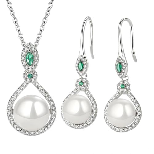 ankbrats Perlen Schmuckset 925 Sterling Silver Damen, Süßwasserperlen Anhänger Schmuckset mit Kubischem Zirkon, Hypoallengeinc Perlenkette Hochzeitsschmuck Geschenk für Braut ankbrats Perlen Schmuckset 925 Sterling Silver Damen, Süßwasserperlen Anhänger Schmuckset mit Kubischem Zirkon, Hypoallengeinc Perlenkette Hochzeitsschmuck Geschenk für Braut von ankbrats