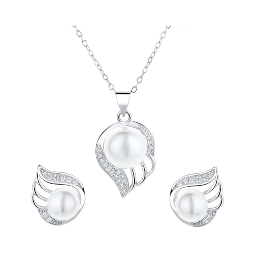 ankbrats 925 Sterling Silber Perlenschmuck Set, Hypoallergene Engelsflügel Süßwasser Perlen Set Mädchen, Perlenohrringe Perlenkette Hochzeitschmuck Geschenk für Frauen ankbrats 925 Sterling Silber Perlenschmuck Set, Hypoallergene Engelsflügel Süßwasser Perlen Set Mädchen, Perlenohrringe Perlenkette Hochzeitschmuck Geschenk für Frauen von ankbrats