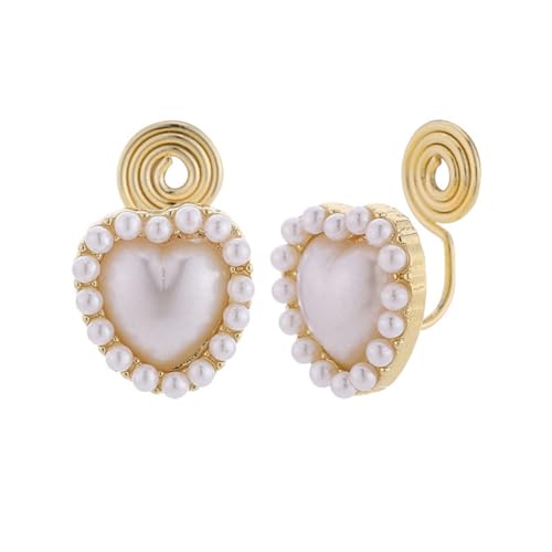ankbrats Gold Süßwasserperle Ohrclips Damen, Elegante Herz Goldene Clip Ohrringe mit Perlen, Nickelfreie Gold Perlenohrringe Ohne Ohrloch für Mädchen von ankbrats