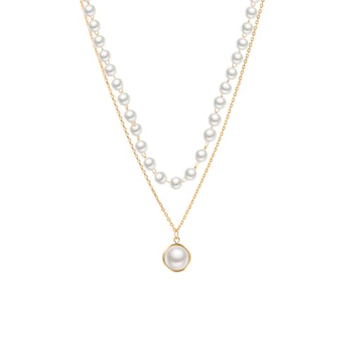 ankbrats Goldene Perlen Double Layered Halskette Damen, Multilayer Weiße Perlen Lange Gold Kette mit Anhänger, Modeschmuck Boho Layering Gold Halskette mit Perlen für Frauen Mädchen ankbrats Goldene Perlen Double Layered Halskette Damen, Multilayer Weiße Perlen Lange Gold Kette mit Anhänger, Modeschmuck Boho Layering Gold Halskette mit Perlen für Frauen Mädchen von ankbrats