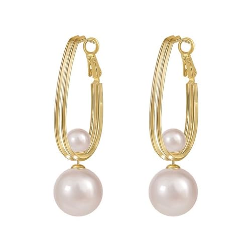 ankbrats Goldene Perlen Ohrringe Hängend Damen, Süßwasserperlen Doppelte Gold Anhänger Ohrringe, Gold Creolen Perlenohrringe Goldschmuck für Frauen Mädchen von ankbrats