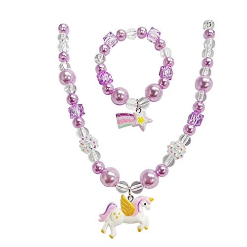 ankbrats Mädchen Einhorn Halsketten Sternschnuppen Armband Set für Mädchen, Einhorn Freundschaftsarmband lila Kinderkette Mädchen, Hübsches Schmuckset für Prinzessinen von ankbrats