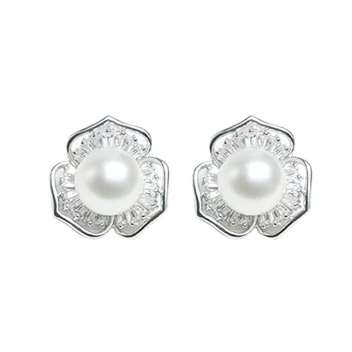 ankbrats Perlen Ohrstecker 925 Sterling Silber Damen, Vielseitig Süßwasserperlen Blumen Ohrstecker mit Zirkon, Hypoallergen Ohrstecker 925 Silber für Mädchen Geschenke von ankbrats