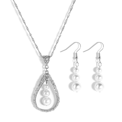 ankbrats Silber 925 Perlenschmuck Set Damen, Süßwasserperlen Teardrop Halskette und Haken Ohrringe Schmuckset, Hypoallergene Weiß Perlenschmuckset mit Anhänger für Frauen Brautschmuck ankbrats Silber 925 Perlenschmuck Set Damen, Süßwasserperlen Teardrop Halskette und Haken Ohrringe Schmuckset, Hypoallergene Weiß Perlenschmuckset mit Anhänger für Frauen Brautschmuck von ankbrats