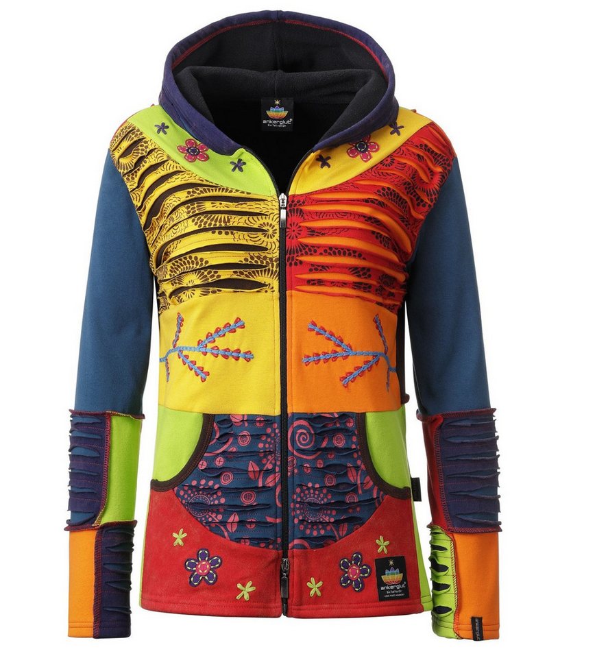 ankerglut Fleecejacke Ankerglut Sonne Damen Patchwork Jacke Handgearbeitete Patchwork-Jacke aus Baumwolle für große Größen von ankerglut