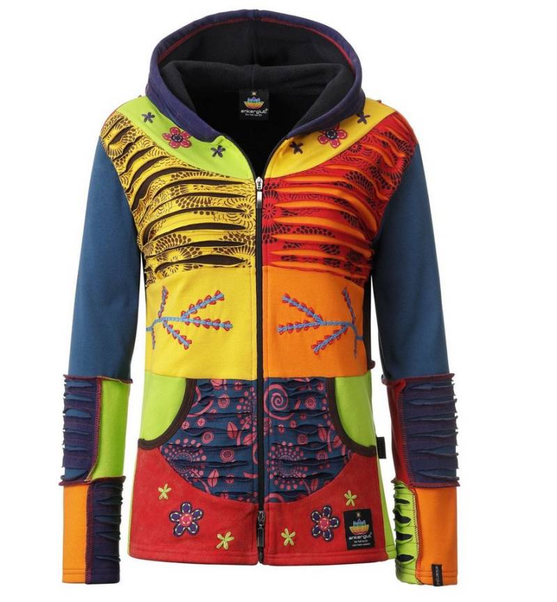 ankerglut Fleecejacke Ankerglut Sonne Damen Patchwork Jacke Handgearbeitete Patchwork-Jacke aus Baumwolle für große Größen von ankerglut