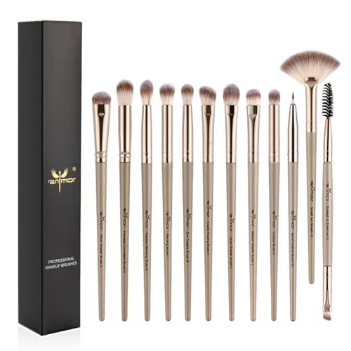 Anmor Eyeshadow Brush Set, 12pcs Professional Eyeshadow Makeup Brushes Set, For Eyeshadow Eyebrows Eyeliner Concealer, Soft Synthetic Hair and Premium Handle von anmor