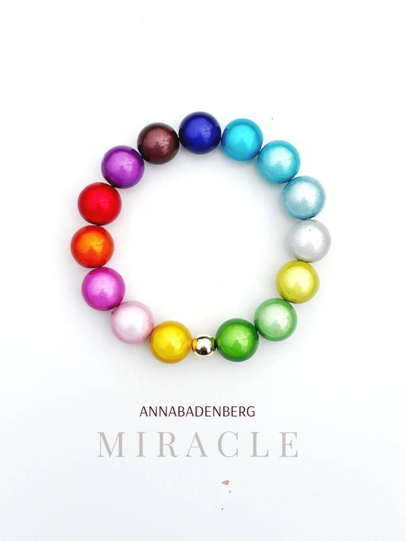 Armband | 14 Mm Miracle Perlen in Schimmernden, Bunten Regenbogenfarben, Wunderperlen, Spacer 925Er Sterling Silber von annabadenberg