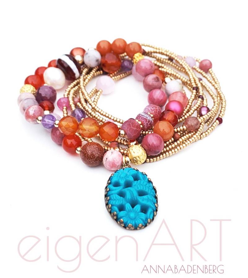 Armband Aus Diversen Edelstein Kugeln in Rot, Karneol, Achat, Amethyst Und Elemente Sterling Silber | 925 Vergoldet von annabadenberg