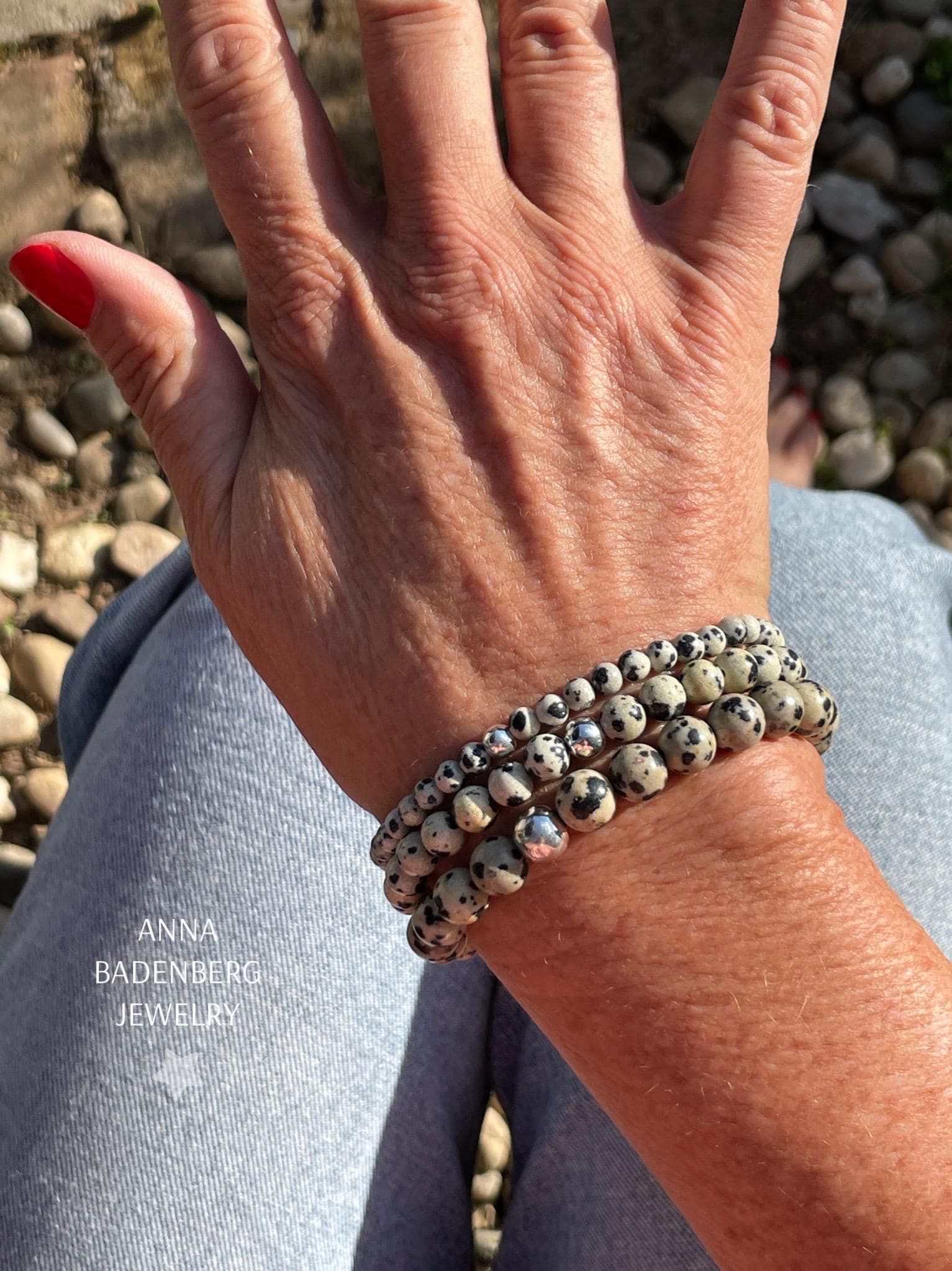 Armband Dalmatiner Jaspis | 4, 6 Oder 8 Mm Edelstein Kugeln in 3 Größen, Spaceer Aus Sterling Silber 925 von annabadenberg