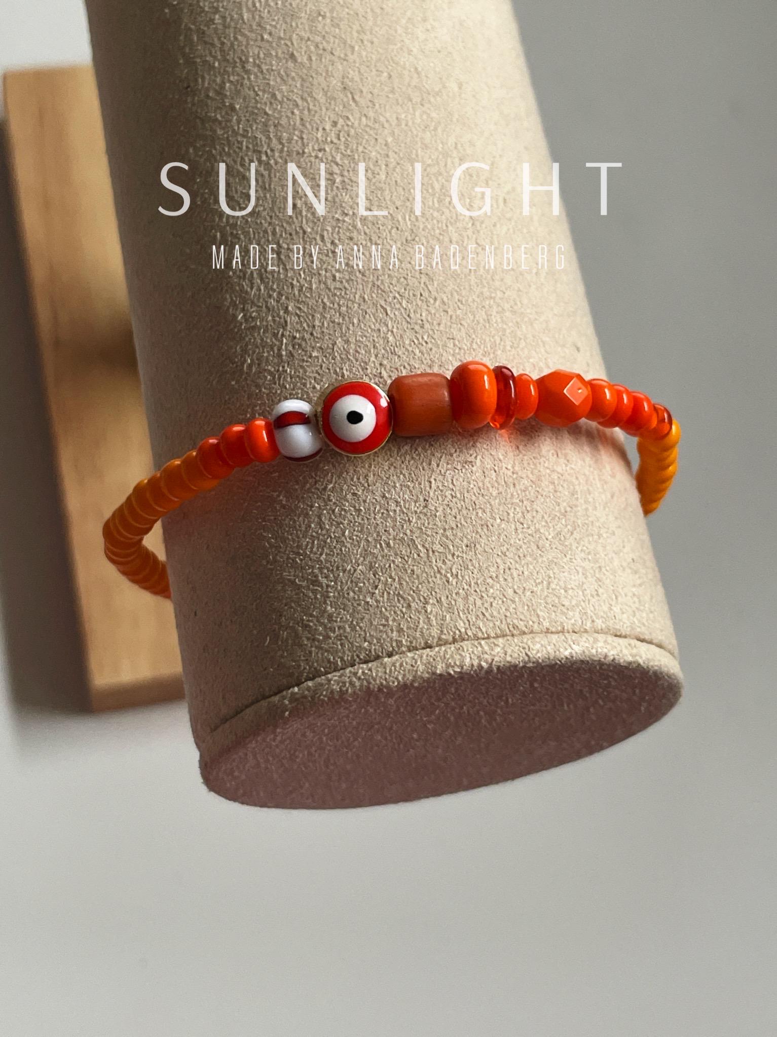 Armband Glücksarmband Aus Preciosa Glasperlen in Orange Opak, Facett Perle, Spacer Sterling Silber 24Kt Vergoldet Logo Evil Eye Glas Gold von annabadenberg