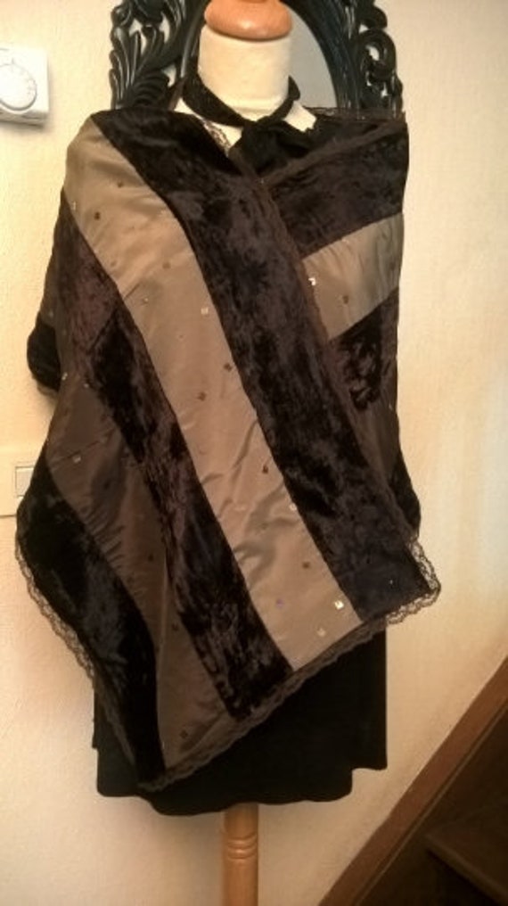 Langer Schal, Samt, Spitze Und Viskose, Braune Beige Farbe, Spitze, Geschenkidee Für Frauen, Damenschal, Mädchenschal von annabeecharpe