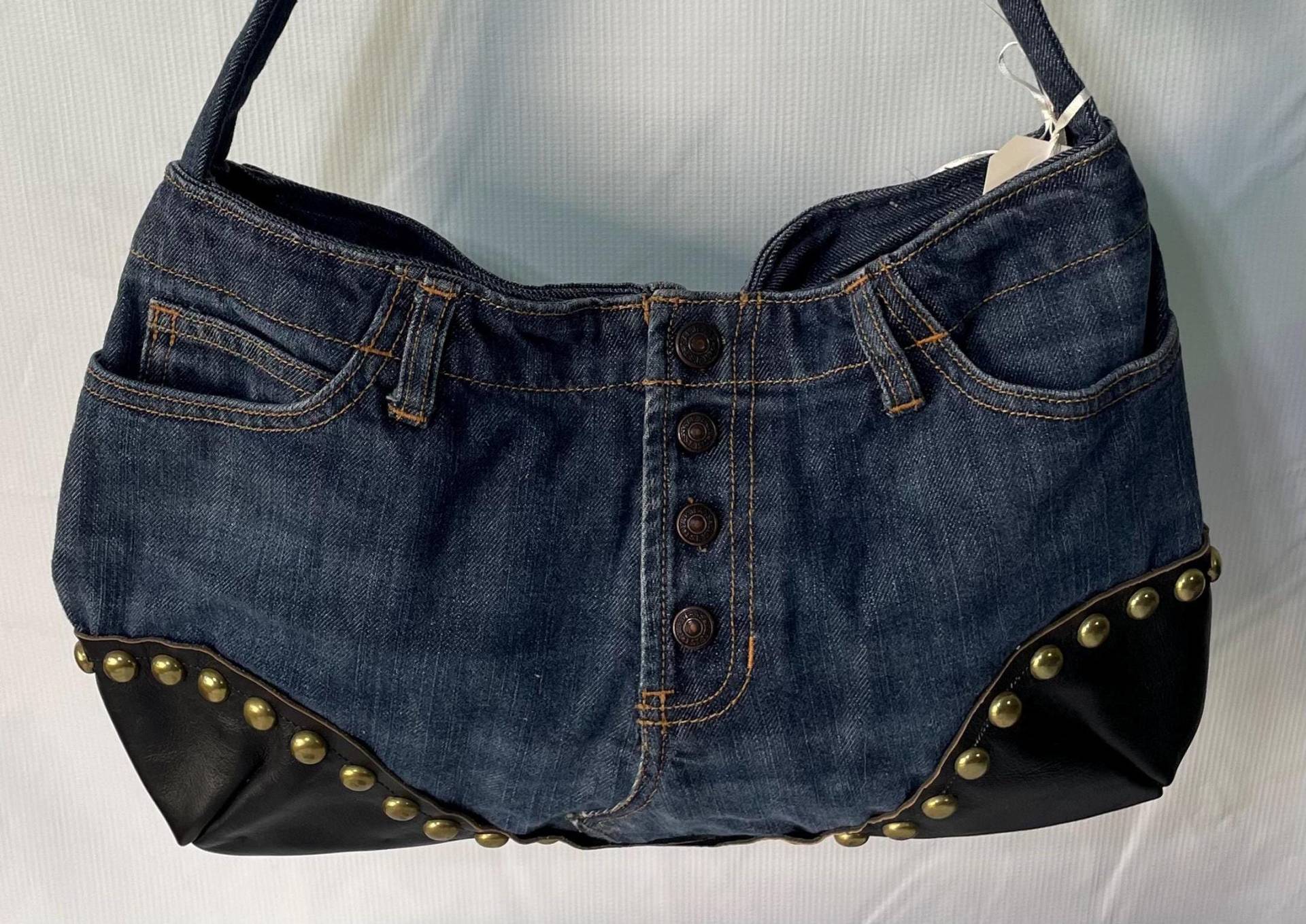 Handgemachte Geldbörse Aus Recyceltem Jeansstoff Und Leder Mit Messingnieten Handgemachte Geldbörse Aus Recyceltem Jeansstoff Und Leder Mit Messingnieten von annabsoneofakind