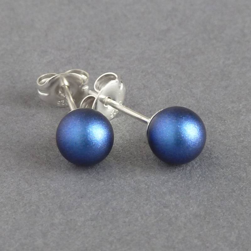 6 Mm Königsblau Perlen Ohrstecker - Schillernde Dunkelblaue Swarovski Perle Marine Runde Kugel Bunte Schmuck Geschenke Für Frauen von annakingjewellery