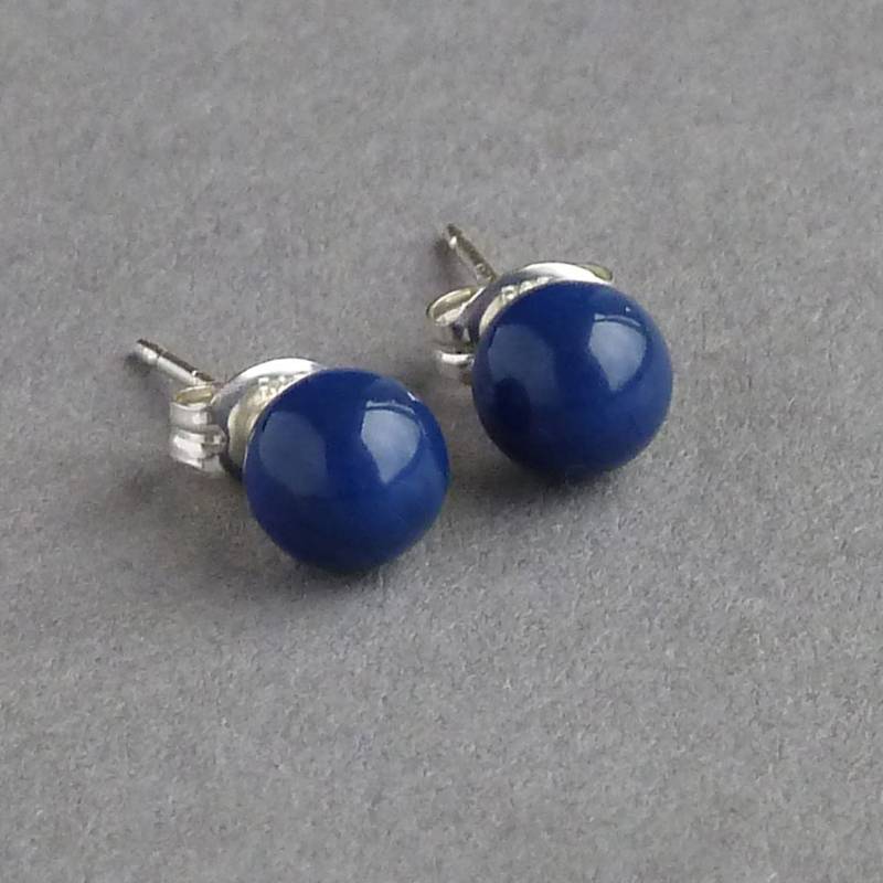 6 Mm Königsblaue Perle Ohrstecker - Glänzende Dunkelblaue Swarovski Dark Lapis Brautjungfer Schmuck Brautjungfern von annakingjewellery