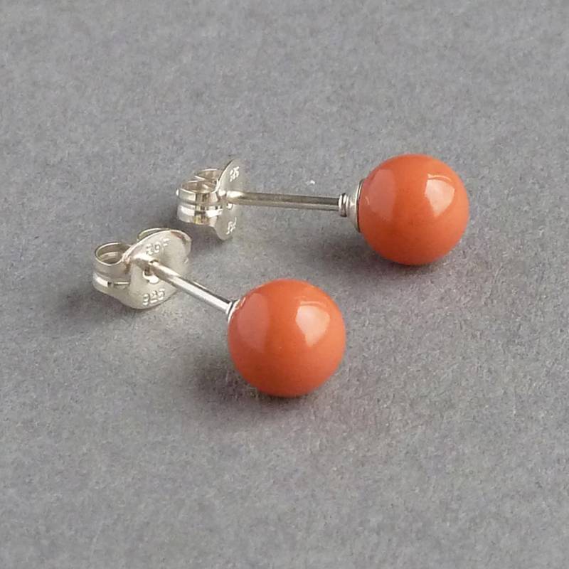 6 Mm Orange Korallen Ohrstecker - Lachs Pfirsich Glasperle Kürbis Brautjungfer Schmuck Brautjungfern Geschenke Bunte 6 Mm Orange Korallen Ohrstecker - Lachs Pfirsich Glasperle Kürbis Brautjungfer Schmuck Brautjungfern Geschenke Bunte von annakingjewellery