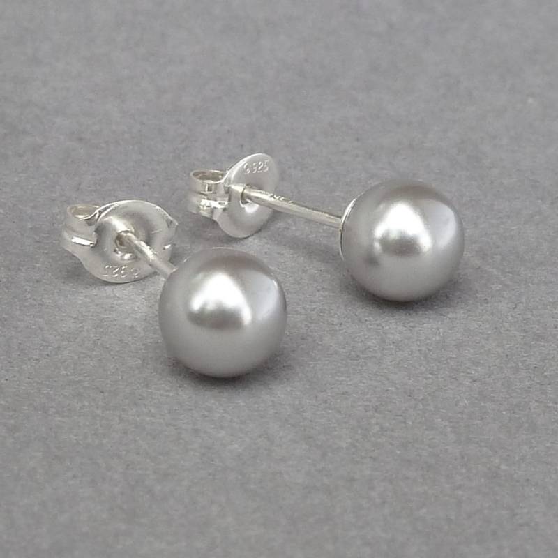 6 Mm Silber Grau Perlen Ohrstecker - Hellgrau Glas Schmuck Für Den Alltag Frauen Brautjungfern Geschenke Sie von annakingjewellery