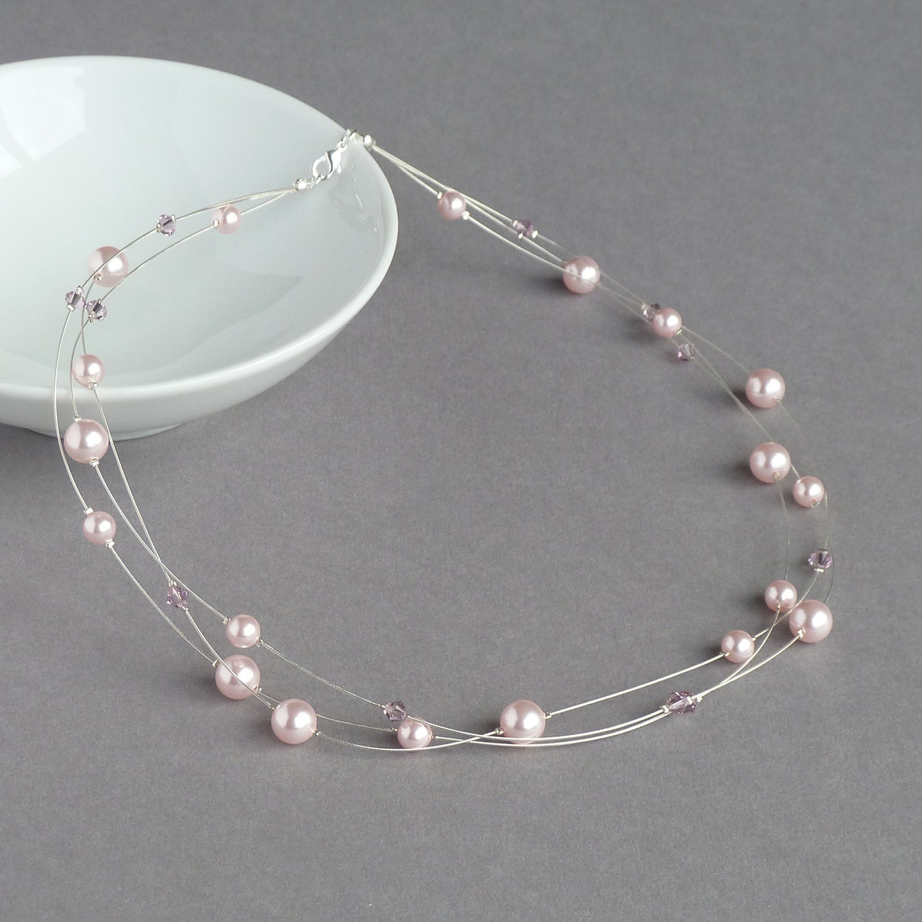 Blush Pink Floating Pearl Halskette - Hellrosa Multi-strang Kristallhalsketten Light Baby Brautjungfer Schmuck Brautparty Geschenke Blush Pink Floating Pearl Halskette - Hellrosa Multi-strang Kristallhalsketten Light Baby Brautjungfer Schmuck Brautparty Geschenke von annakingjewellery