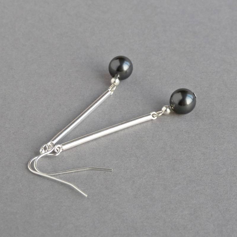 Dunkelgraue Perlenohrringe - Sterlingsilber Und Schwarze Grauer Alltagsschmuck Für Frauen Geschenkanhänger Dunkelgraue Perlenohrringe - Sterlingsilber Und Schwarze Grauer Alltagsschmuck Für Frauen Geschenkanhänger von annakingjewellery