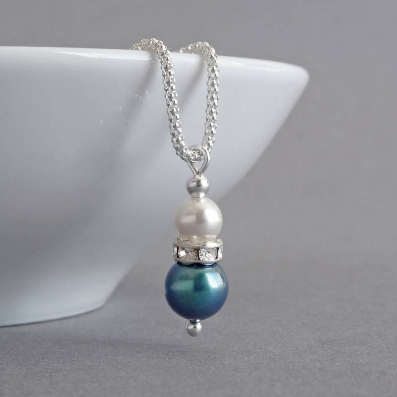 Dunkelgrüne Brautjungfer Halsketten - Türkis Brautgeschenke Aquamarin Perle Tropfen Anhänger Petrol Blau Brautjungfern Hochzeitsschmuck von annakingjewellery