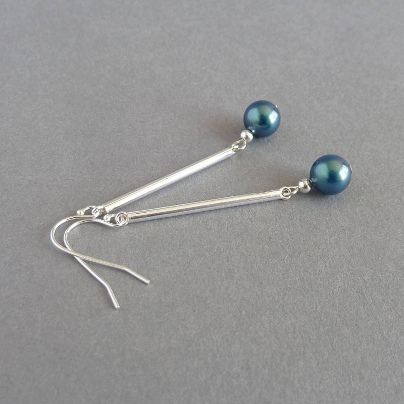 Dunkelgrüne Perlen-Tropfenohrringe - Brautjungfern-Schmuck in Blaugrün Barrenohrringe Aus Sterlingsilber Geschenke Für Die Mutter Der Braut Dunkelgrüne Perlen-Tropfenohrringe - Brautjungfern-Schmuck in Blaugrün Barrenohrringe Aus Sterlingsilber Geschenke Für Die Mutter Der Braut von annakingjewellery