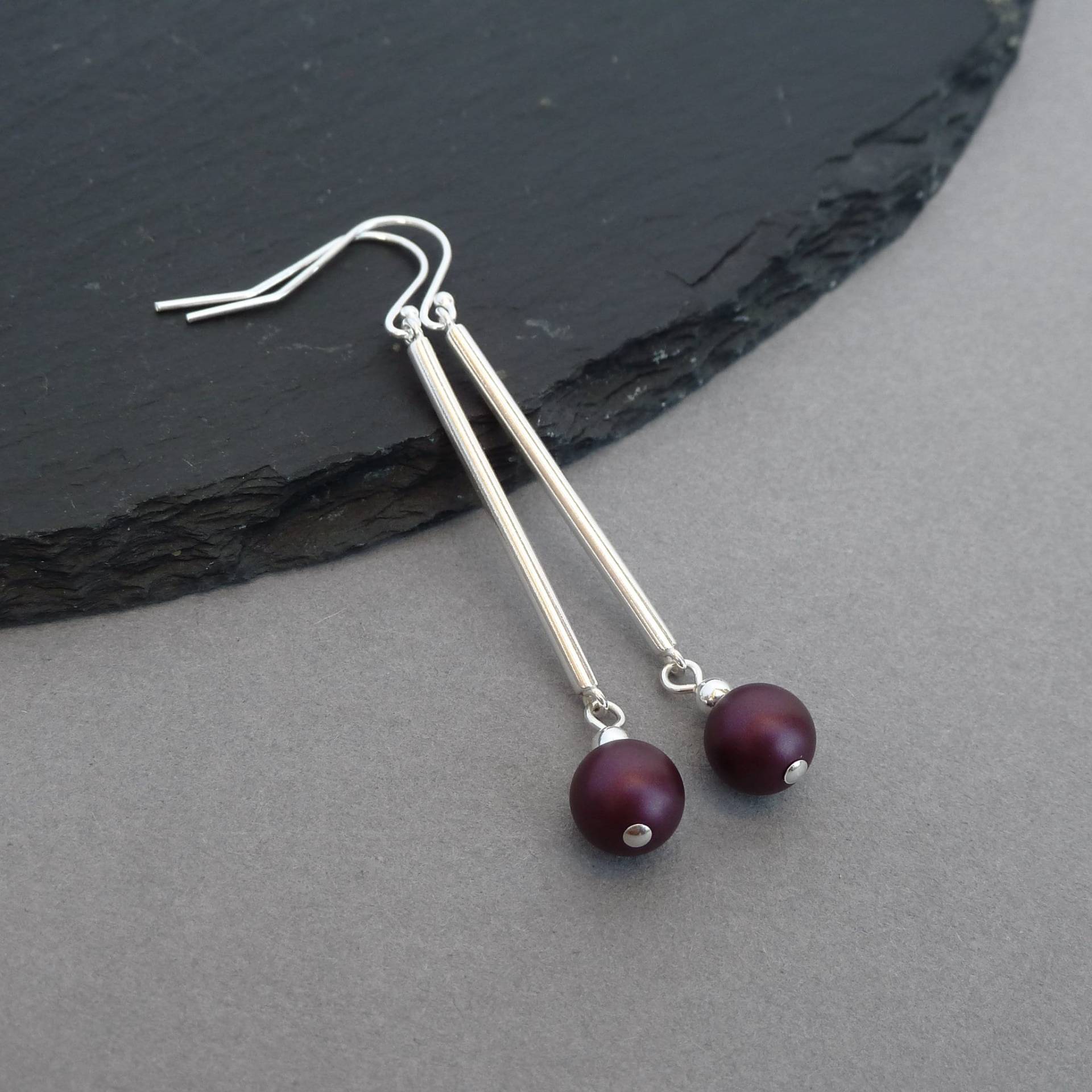 Lange Plum Bar Ohrringe - Sterling Silber Und Holunder Swarovski Perle Geschenke Für Frauen Aubergine Alltags Schmuck Tropfenohrring Lange Plum Bar Ohrringe - Sterling Silber Und Holunder Swarovski Perle Geschenke Für Frauen Aubergine Alltags Schmuck Tropfenohrring von annakingjewellery