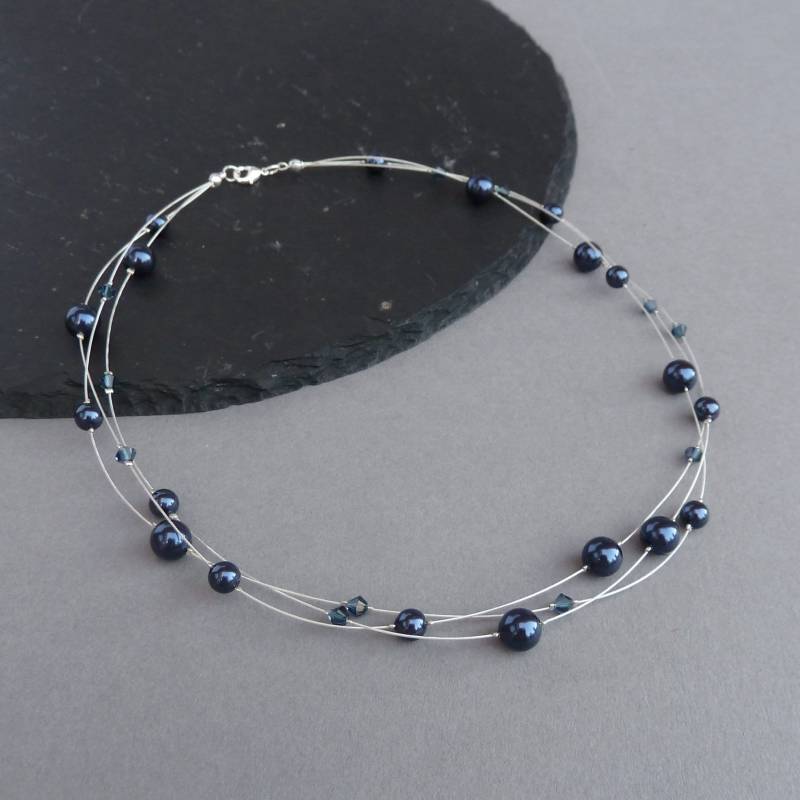 Marine Mehrsträngige Halskette - Dunkelblau Brautjungfern Schmuck Mitternachts Blau Schwimmende Perlenketten Brautpartygeschenke/Hochzeitsschmuck Marine Mehrsträngige Halskette - Dunkelblau Brautjungfern Schmuck Mitternachts Blau Schwimmende Perlenketten Brautpartygeschenke/Hochzeitsschmuck von annakingjewellery