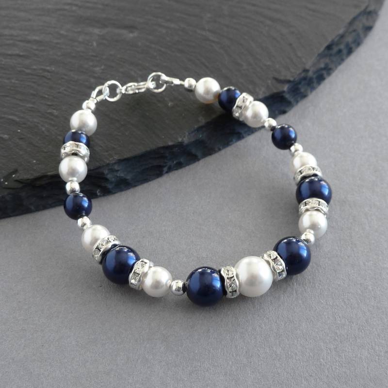 Marine Perle Und Kristall Armband - Dunkelblaue Brautjungfern/Braut Schmuck Midnight Blue Hochzeits-Accessoires Brautparty Geschenke Für Frauen Marine Perle Und Kristall Armband - Dunkelblaue Brautjungfern/Braut Schmuck Midnight Blue Hochzeits-Accessoires Brautparty Geschenke Für Frauen von annakingjewellery