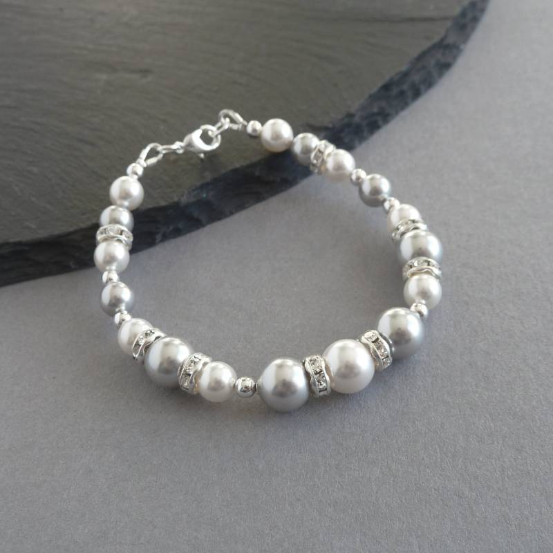 Silbergraue Perle Und Kristall Armband - Hellgraue Einzelstrang Brautjungfern Armbänder Hochzeit Schmuck Geschenke Für Frauen Silbergraue Perle Und Kristall Armband - Hellgraue Einzelstrang Brautjungfern Armbänder Hochzeit Schmuck Geschenke Für Frauen von annakingjewellery