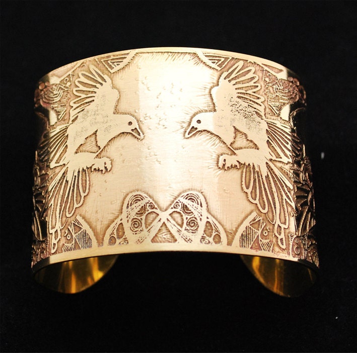 Cuff Armband, Geätztes Messing Elster, Hirsch, Blume, Turm Oder Eule Cuff Armband, Geätztes Messing Elster, Hirsch, Blume, Turm Oder Eule von annamcdade