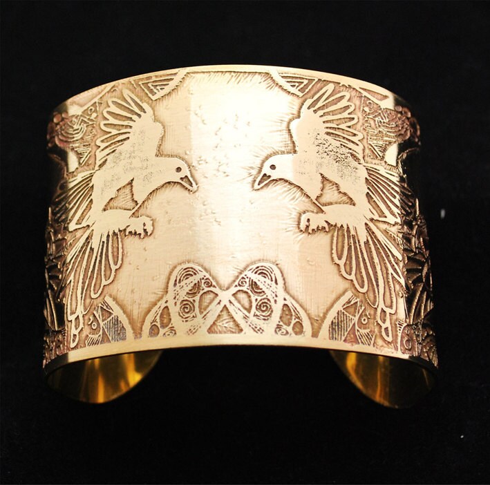 Cuff Armband, Geätztes Messing Elster, Hirsch, Blume, Turm Oder Eule Cuff Armband, Geätztes Messing Elster, Hirsch, Blume, Turm Oder Eule von annamcdade
