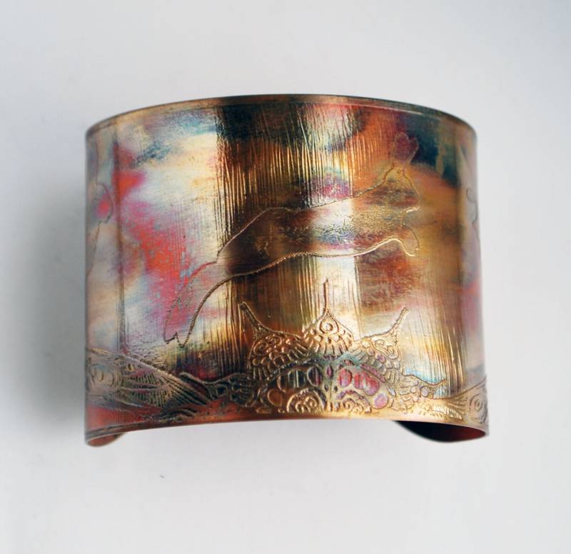 Geätztes Kupfer Manschette Armband - Hase Design Große Größe Geätztes Kupfer Manschette Armband - Hase Design Große Größe von annamcdade