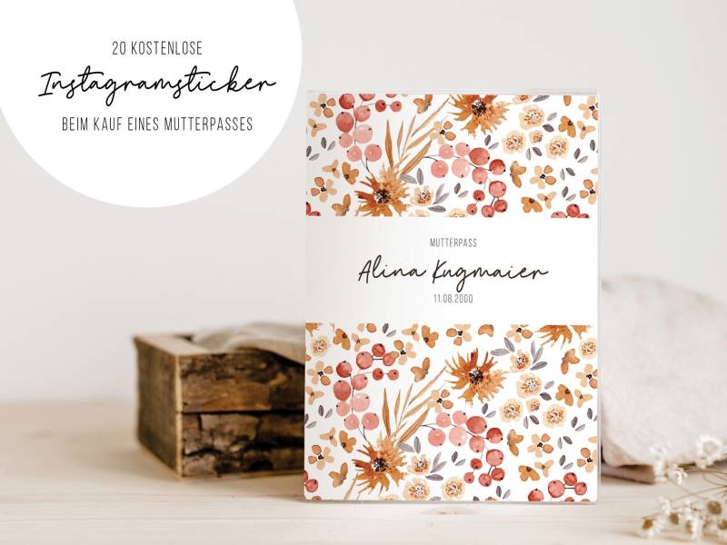 Mutterpasshülle Blumen Orange Rot Personalisiert Mutterpass Geschenk Schwangerschaft Mu 0004 von annaundfelix