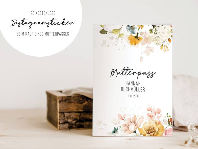 Mutterpasshülle Blumen Rosa Gelb Personalisiert Mutterpass Geschenk Schwangerschaft Mu 0010 von annaundfelix