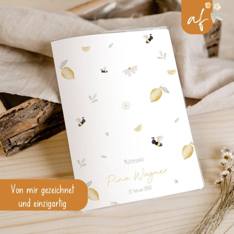 Mutterpasshülle Blumen Zitrone Blume Biene Personalisiert Mutterpass Geschenk Schwangerschaft Mu 0002A von annaundfelix