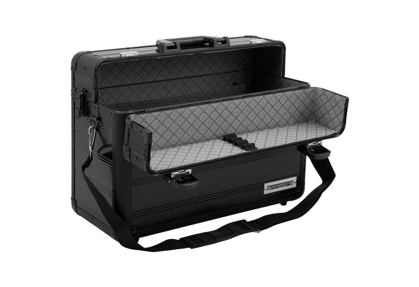 anndora Business-Koffer TSA Schlösser Aluminium Oberfläche, 0 Rollen, mit grauem Textil ausgekleidet - steht auf 4 Kunststofffüßen von anndora